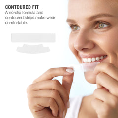 Whitening strip being applied to teeth with non-slip fit