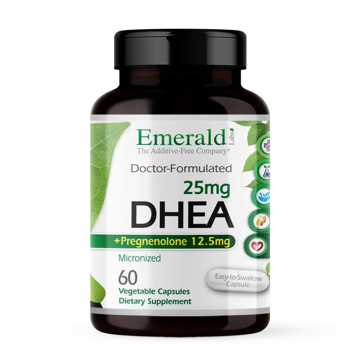 Bottle of Ultra Botanicals Emerald Labs DHEA 25mg Adrenal Support supplement