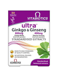Bottle of Ultra Ginkgo and Ginseng Tablets with label