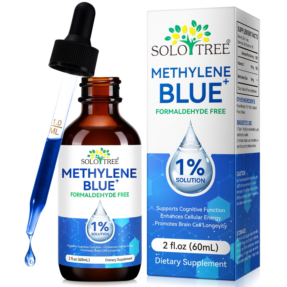 Photograph of Ultra Methylene Blue 1% Solution in a glass bottle