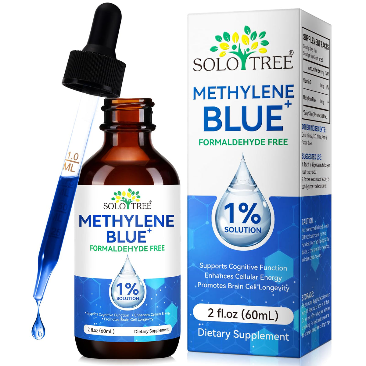 Photograph of Ultra Methylene Blue 1% Solution in a glass bottle
