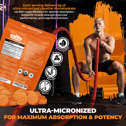 Ultra-micronized creatine monohydrate gummies in orange flavor