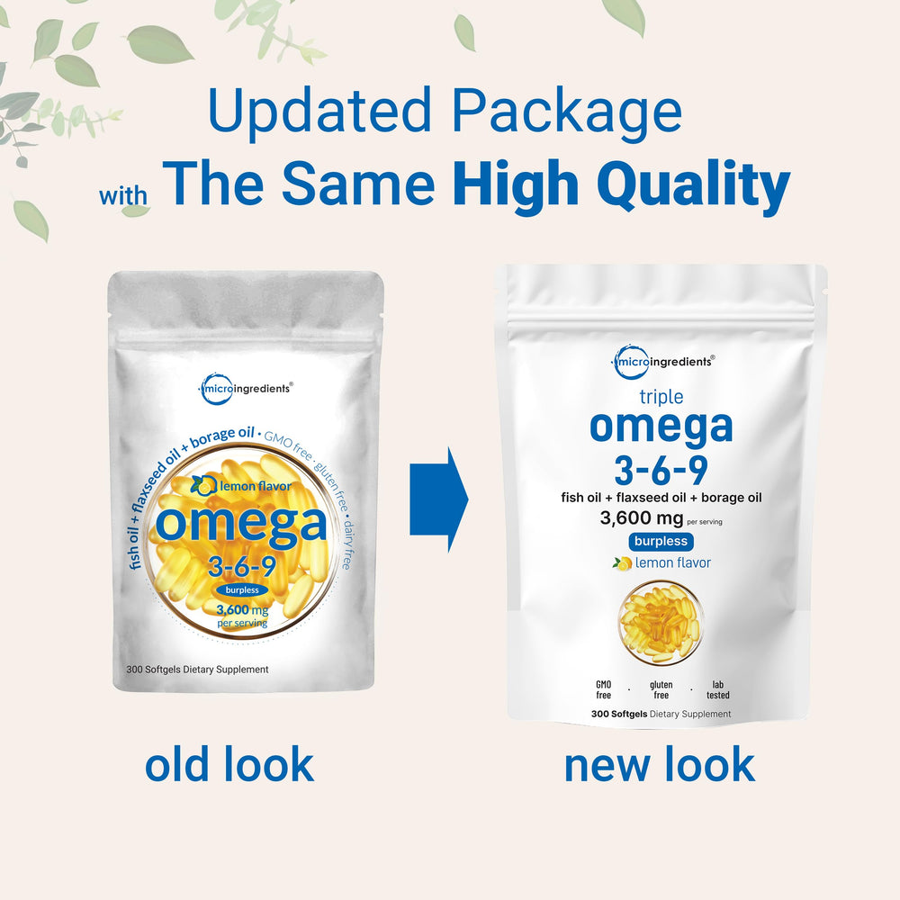Label highlighting 3600mg omega-3-6-9 and EPA/DHA