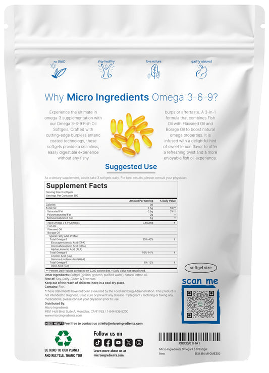 Pouch packaging for Ultra Omega 3-6-9 lemon softgels