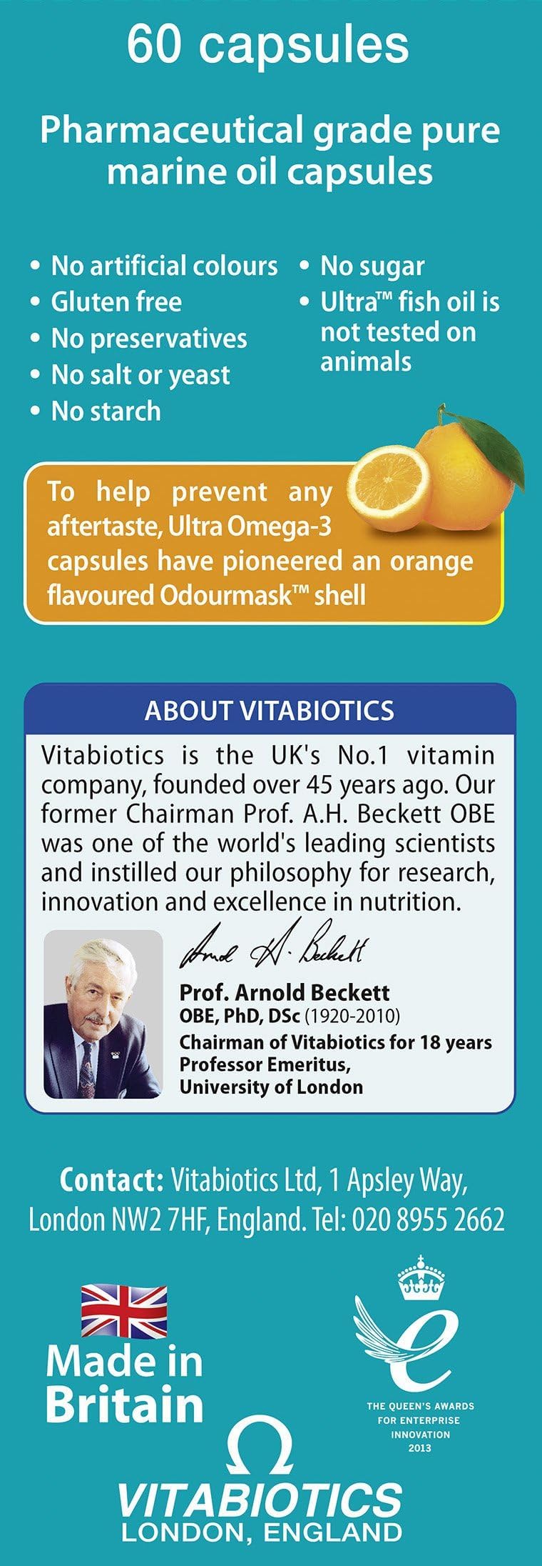 Nutrition facts panel for Ultra Omega 3 High Potency 60 Caps