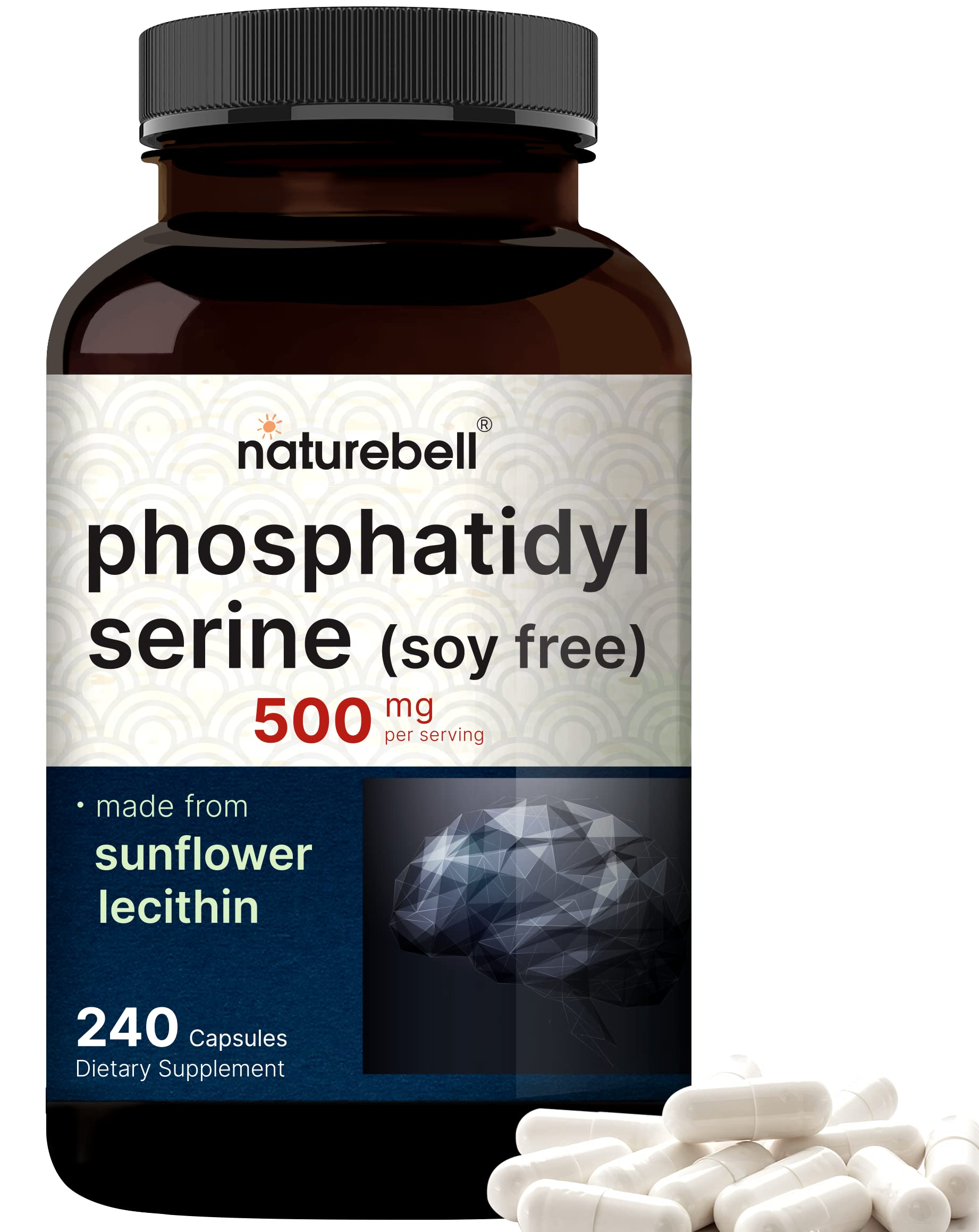 Bottle of Ultra Strength Phosphatidylserine 500 mg per serving.