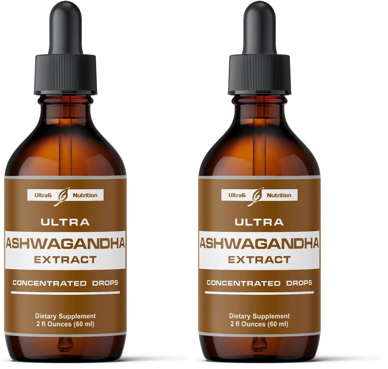 Ultra6 Ashwagandha Liquid Drops 2-pack bottle – front view