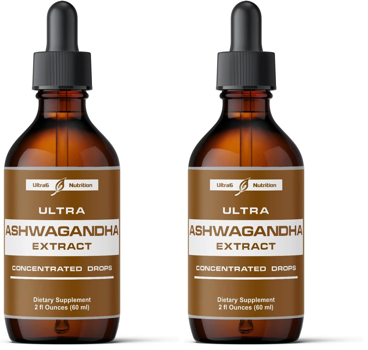 Ultra6 Ashwagandha Liquid Drops 2-pack bottle – front view