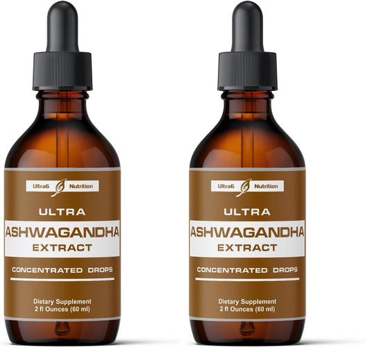 Ultra6 Ashwagandha Liquid Drops 2-pack bottle – front view