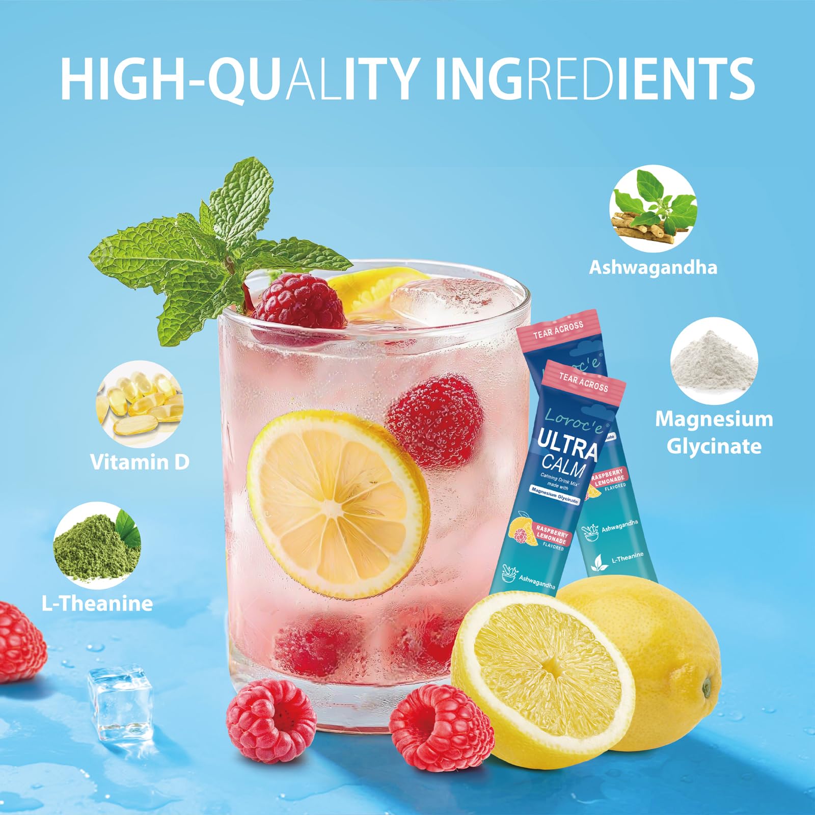 Glass of prepared Raspberry Lemonade UltraCalm drink