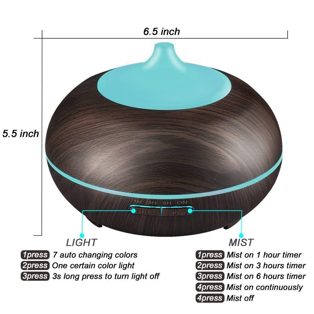 Ultrasonic diffuser with 7-color LED light and night glow