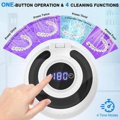 Device showing four cleaning modes: 180s, 300s, 480s and 600s