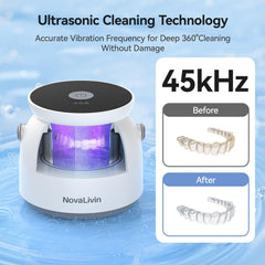 Retainers and dentures being cleaned in the ultrasonic device
