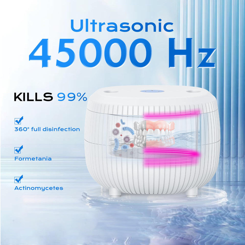 Ultrasonic cleaner with six UV lights for 360-degree cleaning