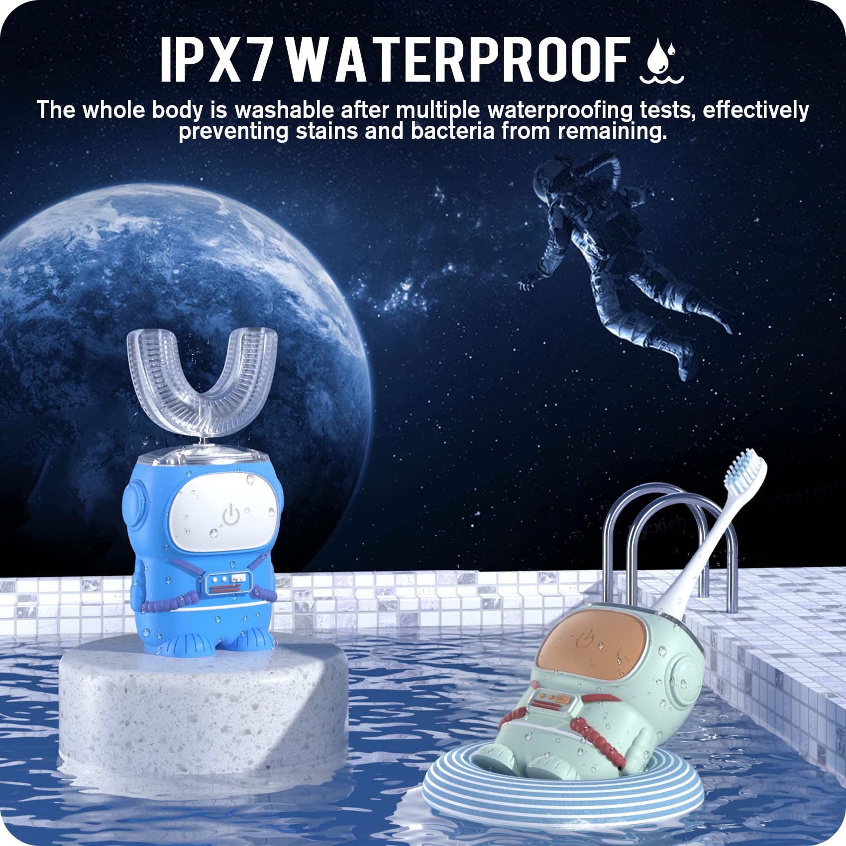 IPX7 waterproof rating on kid's toothbrush