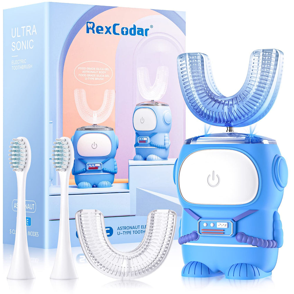 Azure blue Ultrasonic Kid's U-Shaped toothbrush front view