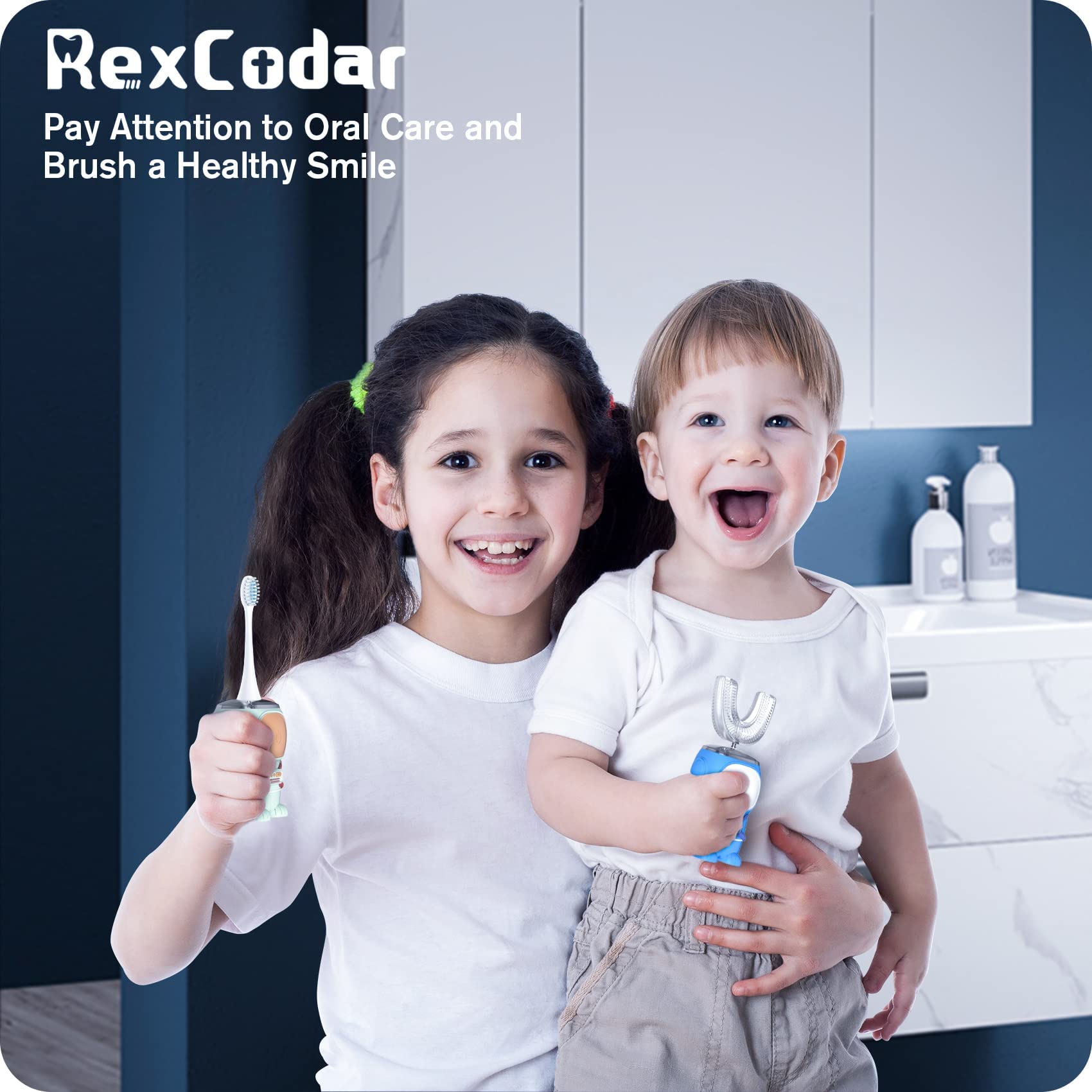 Box and packaging with Ultrasonic Kid's U-Shaped Toothbrush set