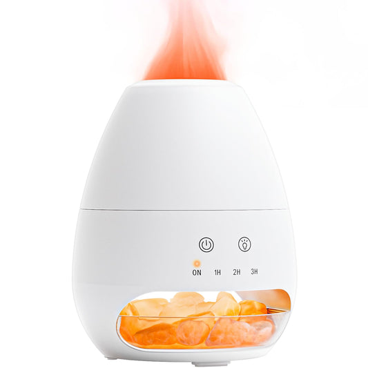 Ultrasonic essential oil diffuser with Himalayan salt rock and amber flame