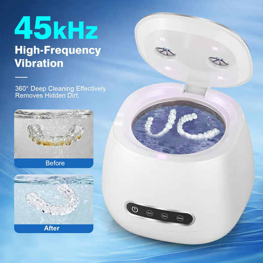 Device showing 4 UV lamps and ultrasonic cleaning feature