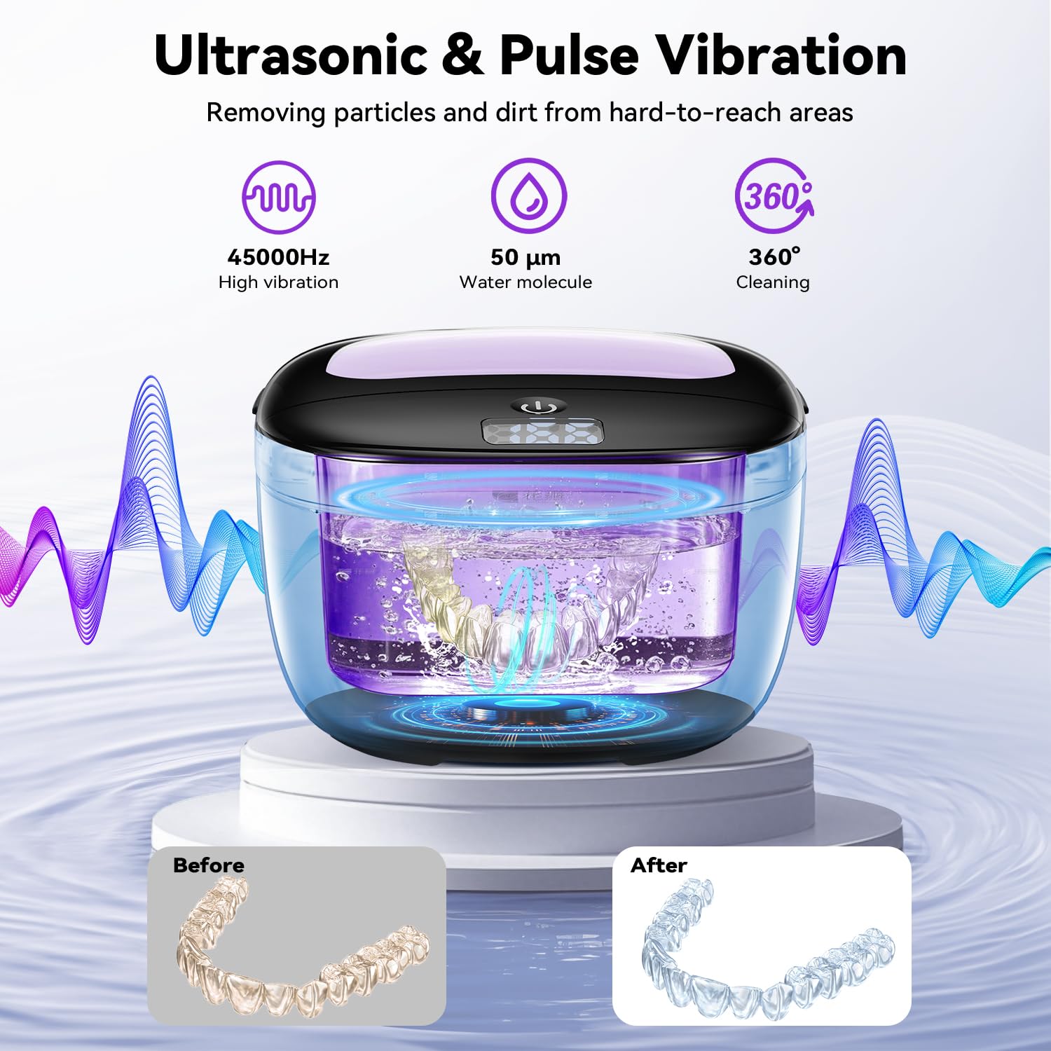 Cleaner modes showing 3-minute ultrasonic with UV and 5-minute pulsed ultrasonic with UV