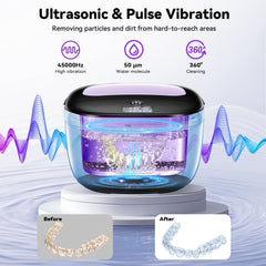 Cleaner modes showing 3-minute ultrasonic with UV and 5-minute pulsed ultrasonic with UV