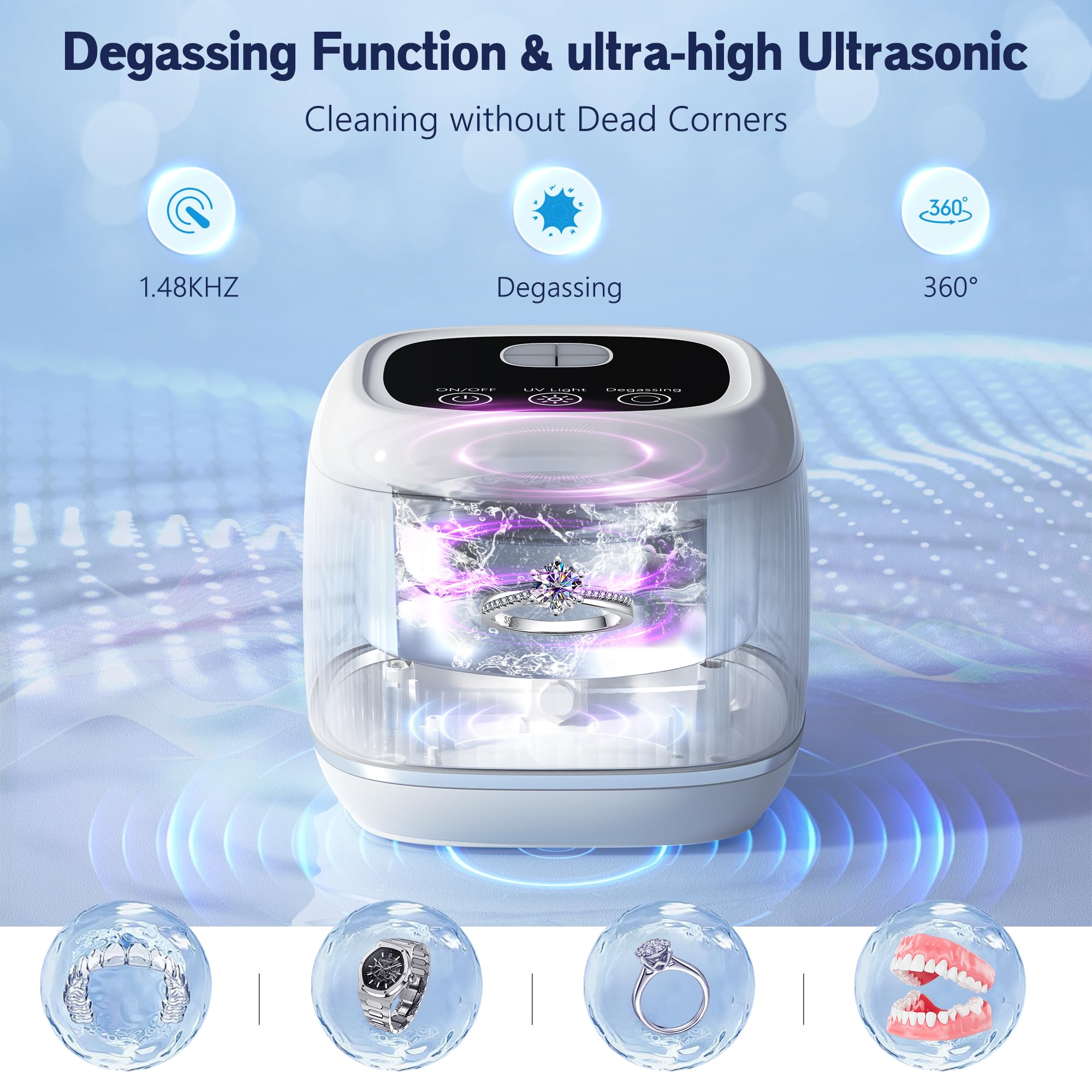 High-power 254nm UV lights and 48kHz ultrasonic cleaning in action