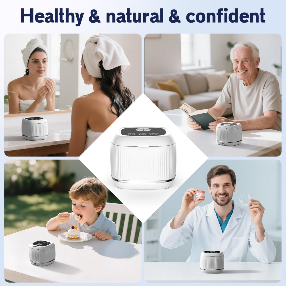 Cleaning dentures, braces and jewelry with deep 360-degree cleaning