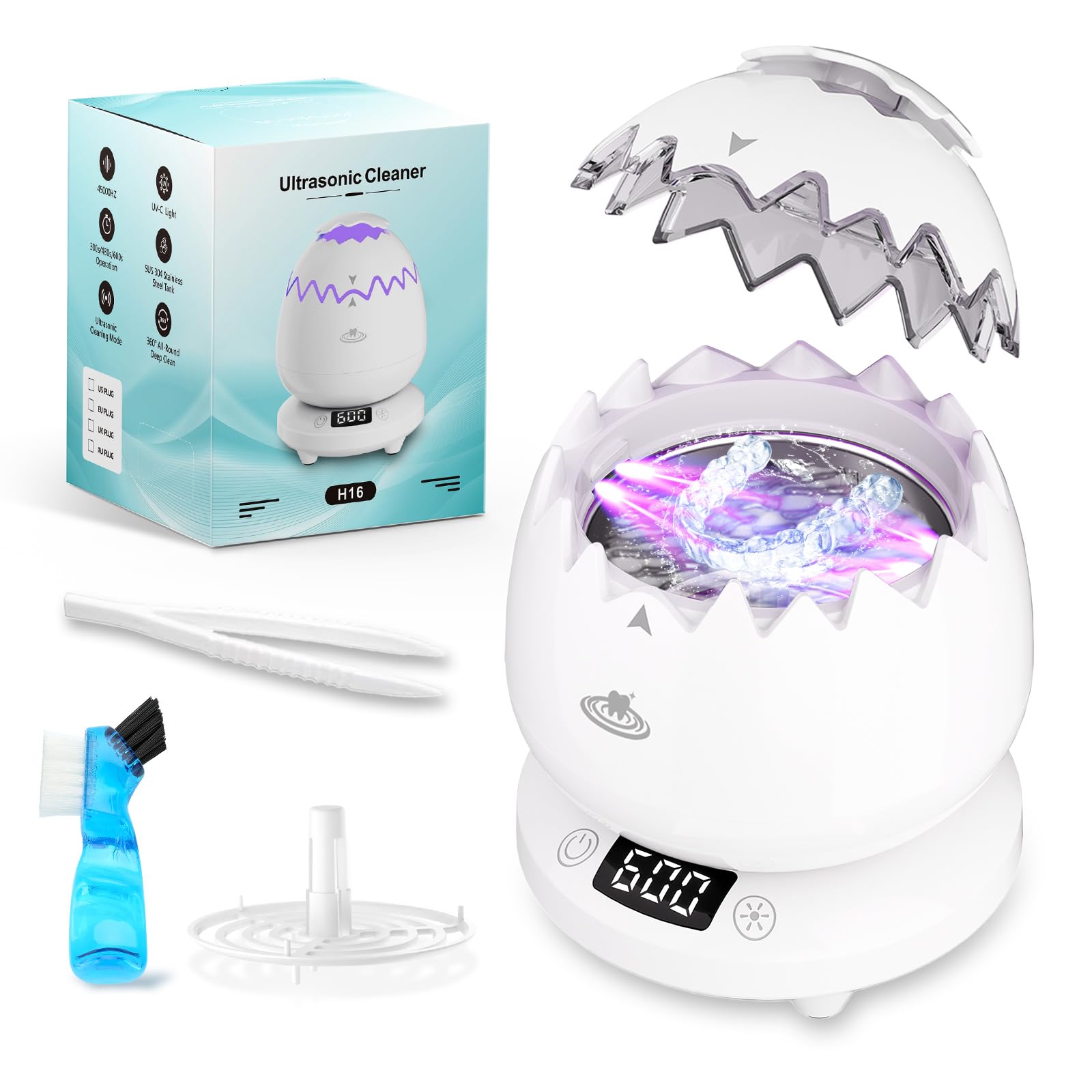 Ultrasonic retainer cleaner device with 180ml tank on base
