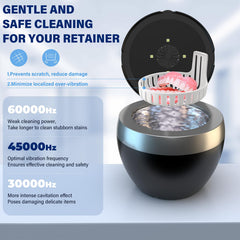 Product in use demonstrating 360-degree ultrasonic cleaning action