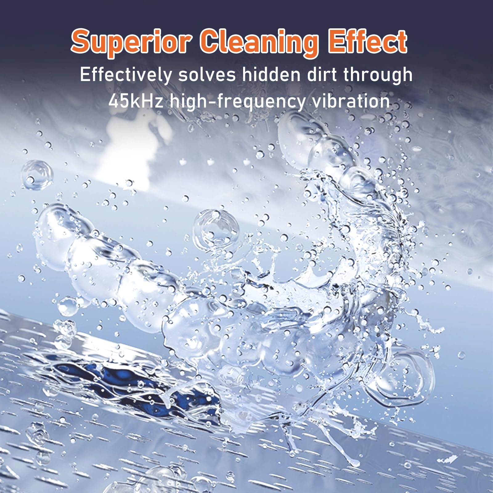 Close-up of 45kHz ultrasonic cleaning mechanism