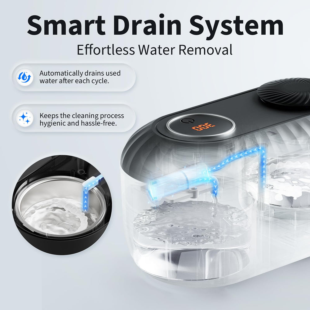Close-up of the 200 ml water tank and drainage system