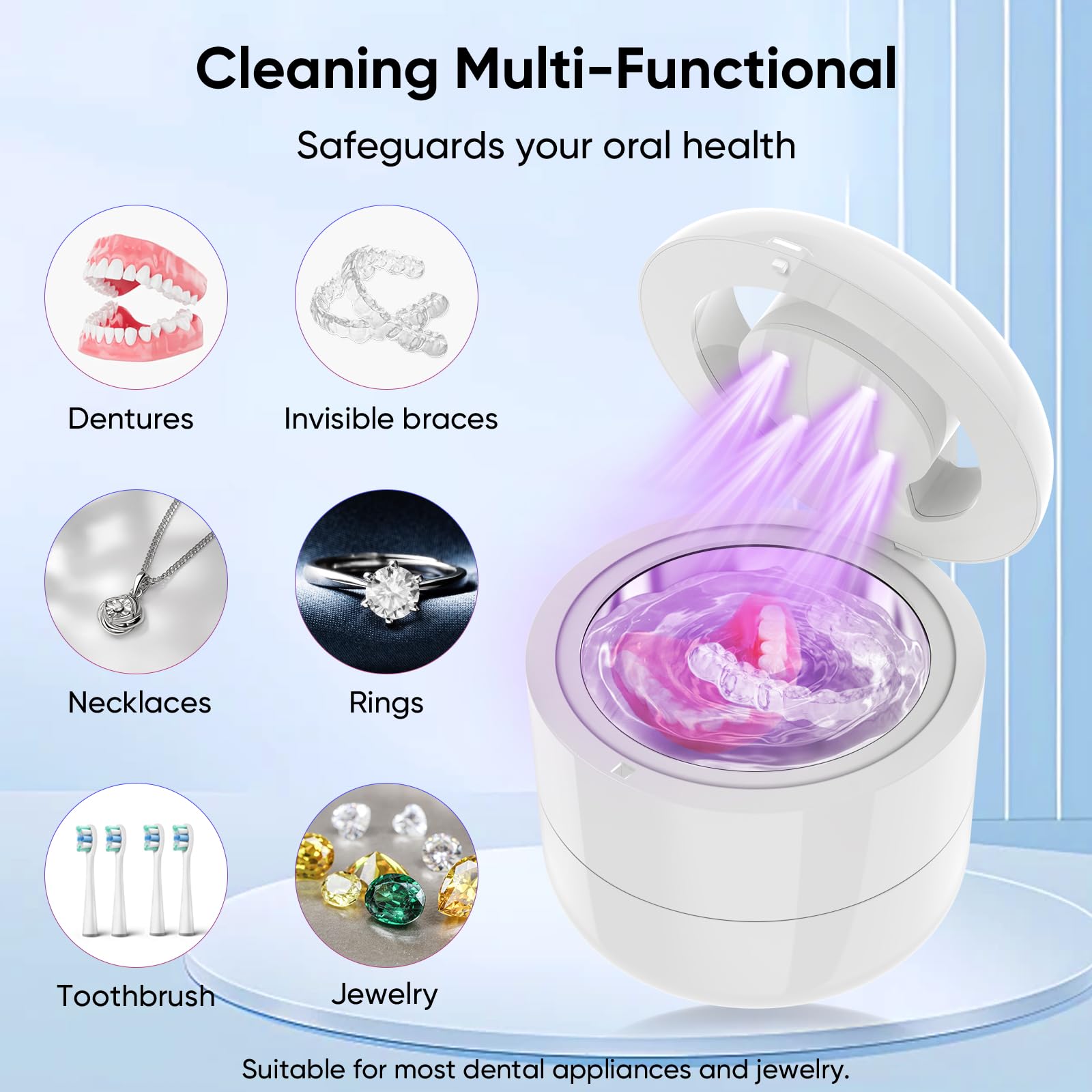 Included accessories: brush, tweezers, and hooks