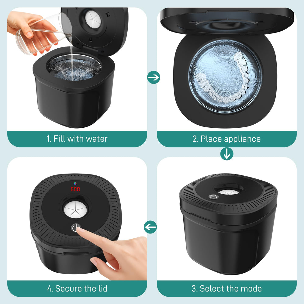 Compact black cleaning pod design with clean finish