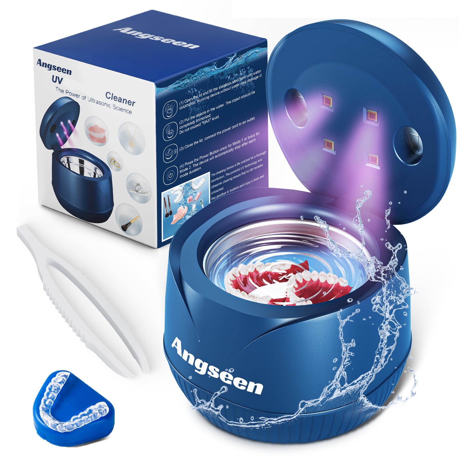 Front view of Ultrasonic Retainer Cleaner in blue