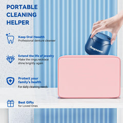 Cleans dentures, retainers, aligners, braces, mouth guards and jewelry