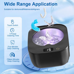 Compact ultrasonic cleaner with 4.5 inch width and 3 inch height