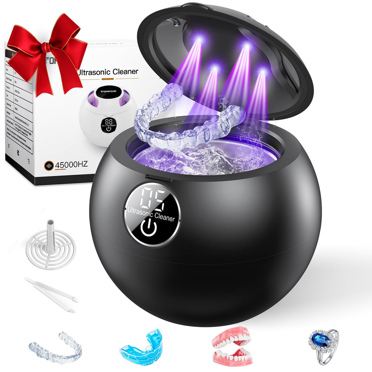 Front view of black Ultrasonic Retainer Cleaner Machine