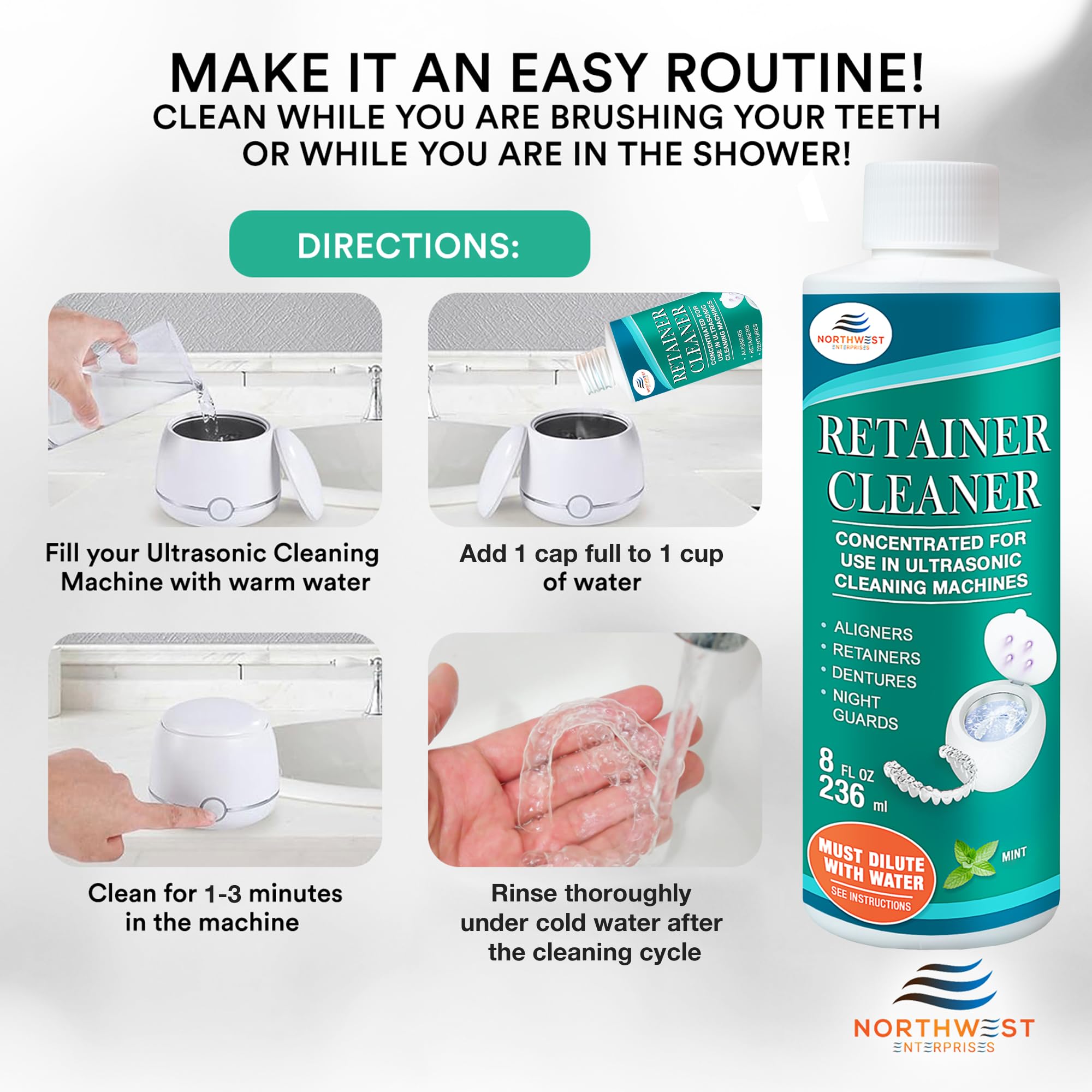 Concentrated enzymatic cleaner bottle with mint label
