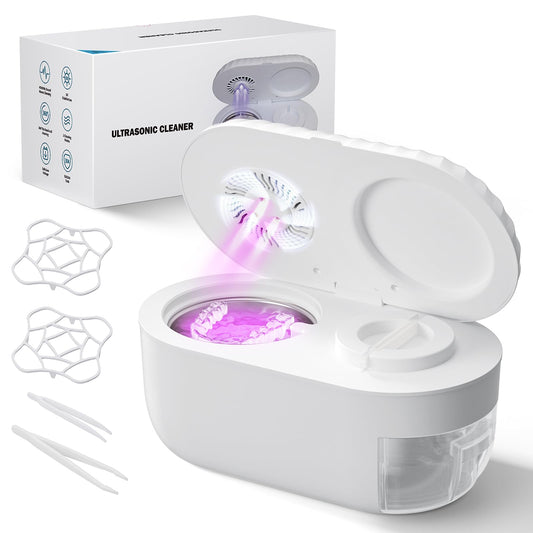 White ultrasonic retainer cleaner exterior with control panel