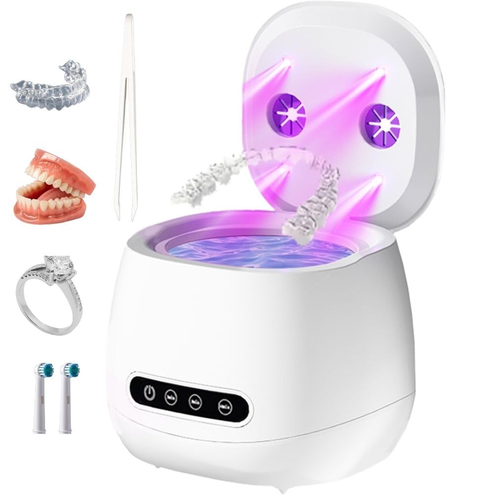 Ultrasonic retainer cleaner with UV sterilizer – white, front view