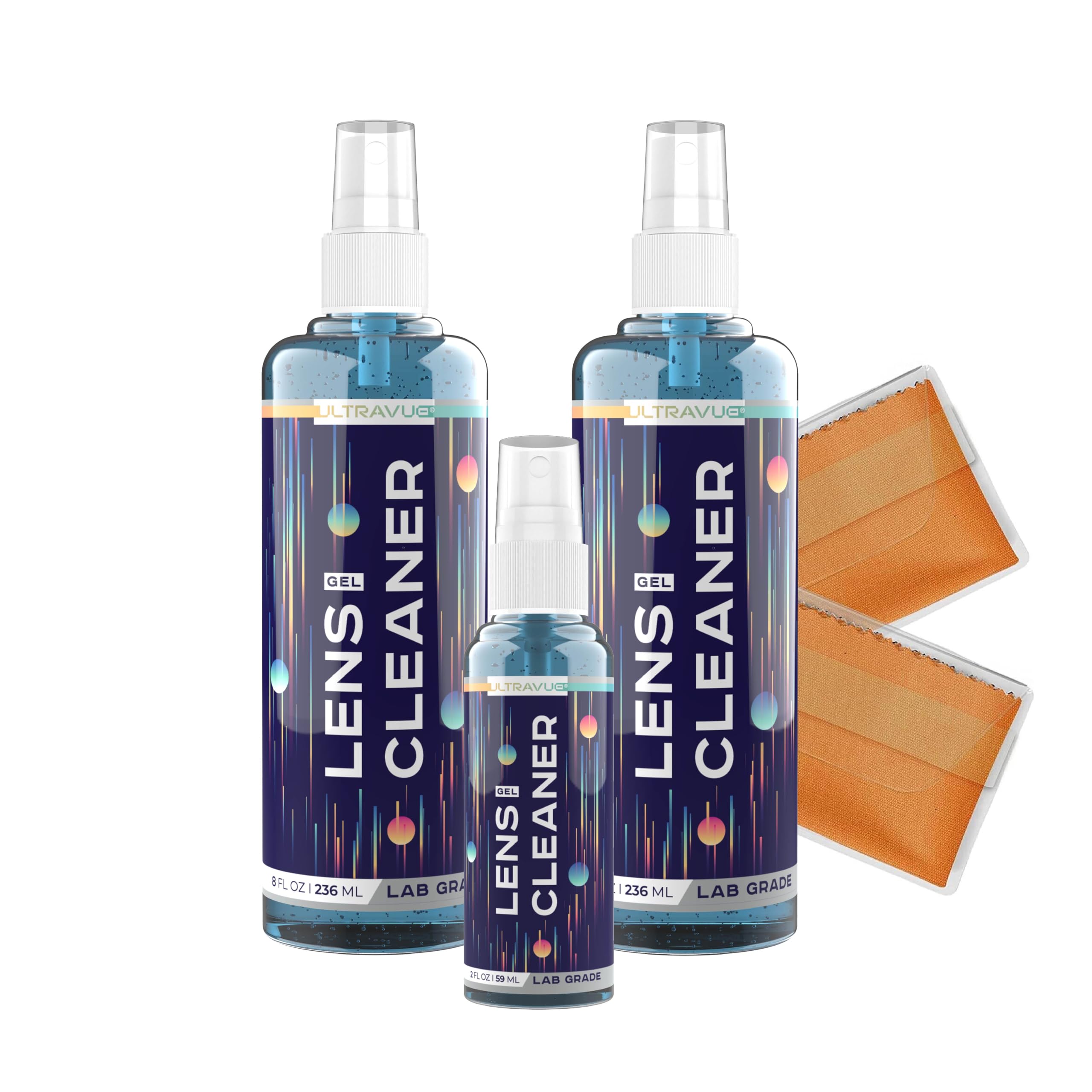 ULTRAVUE gel lens cleaner kit bottles - 2x8oz
