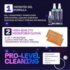 ULTRAVUE gel lens cleaner kit packaging and bottles