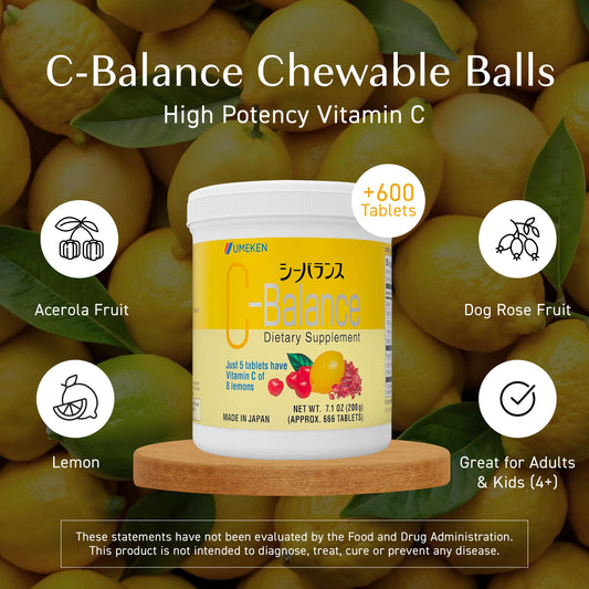 Close-up of Umeken C-Balance chewable vitamin C bites