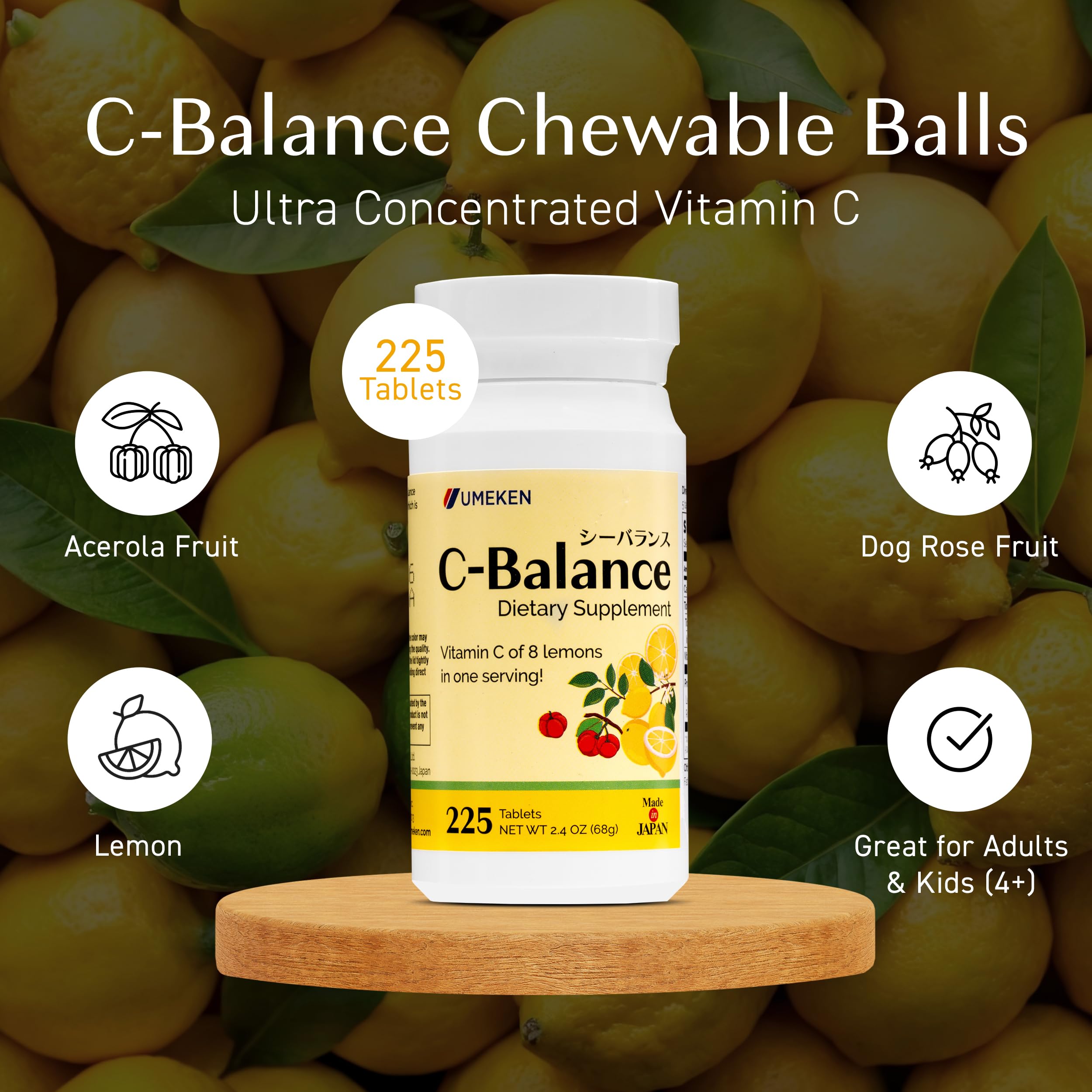 Nutrition facts panel for Umeken C-Balance 68g chewables