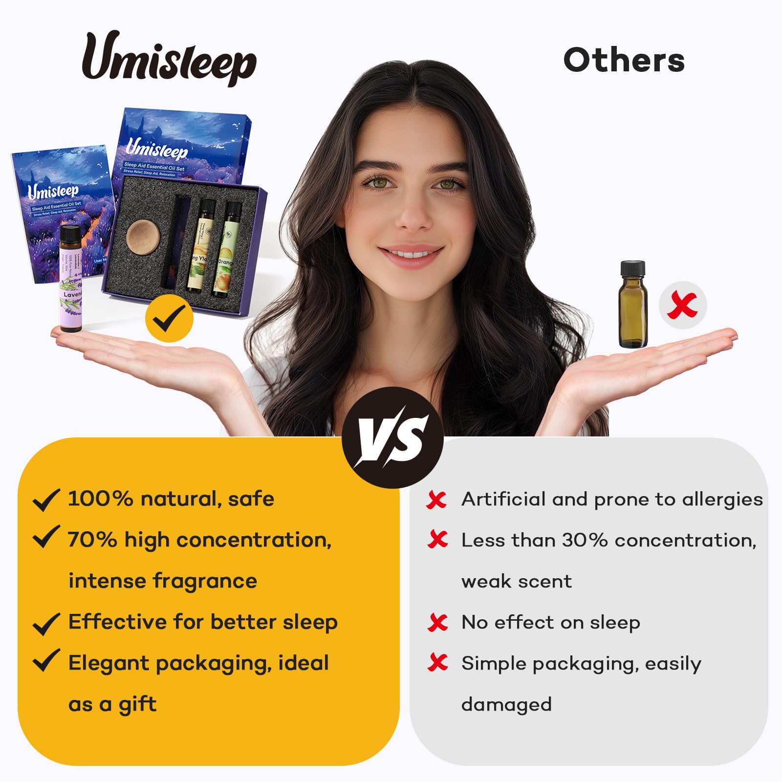 Umisleep sweet orange oil bottle for uplifting mood and relaxation.