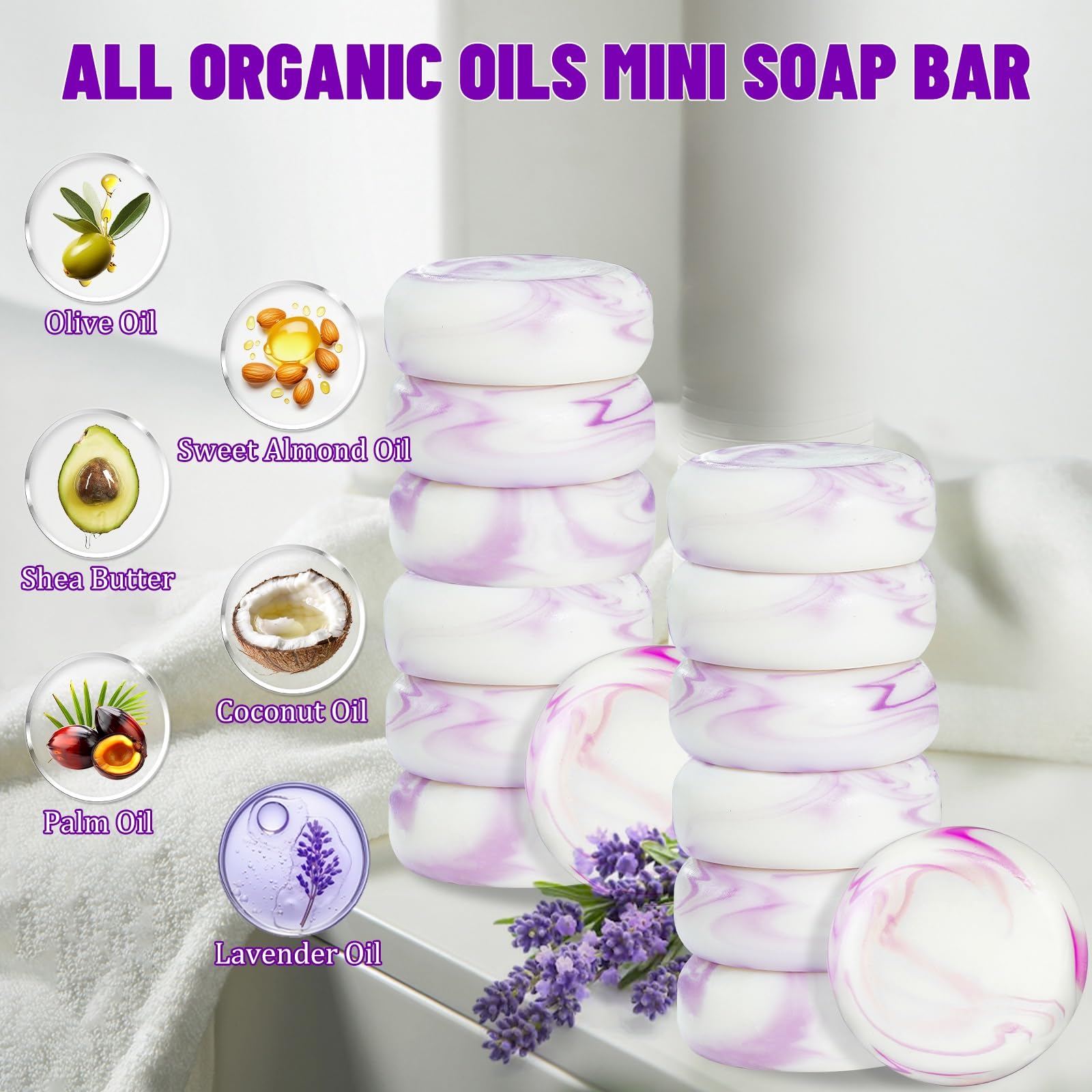 Umpeimvon lavender soap bar closeup creamy lather demonstrates rich, mild cleansing.
