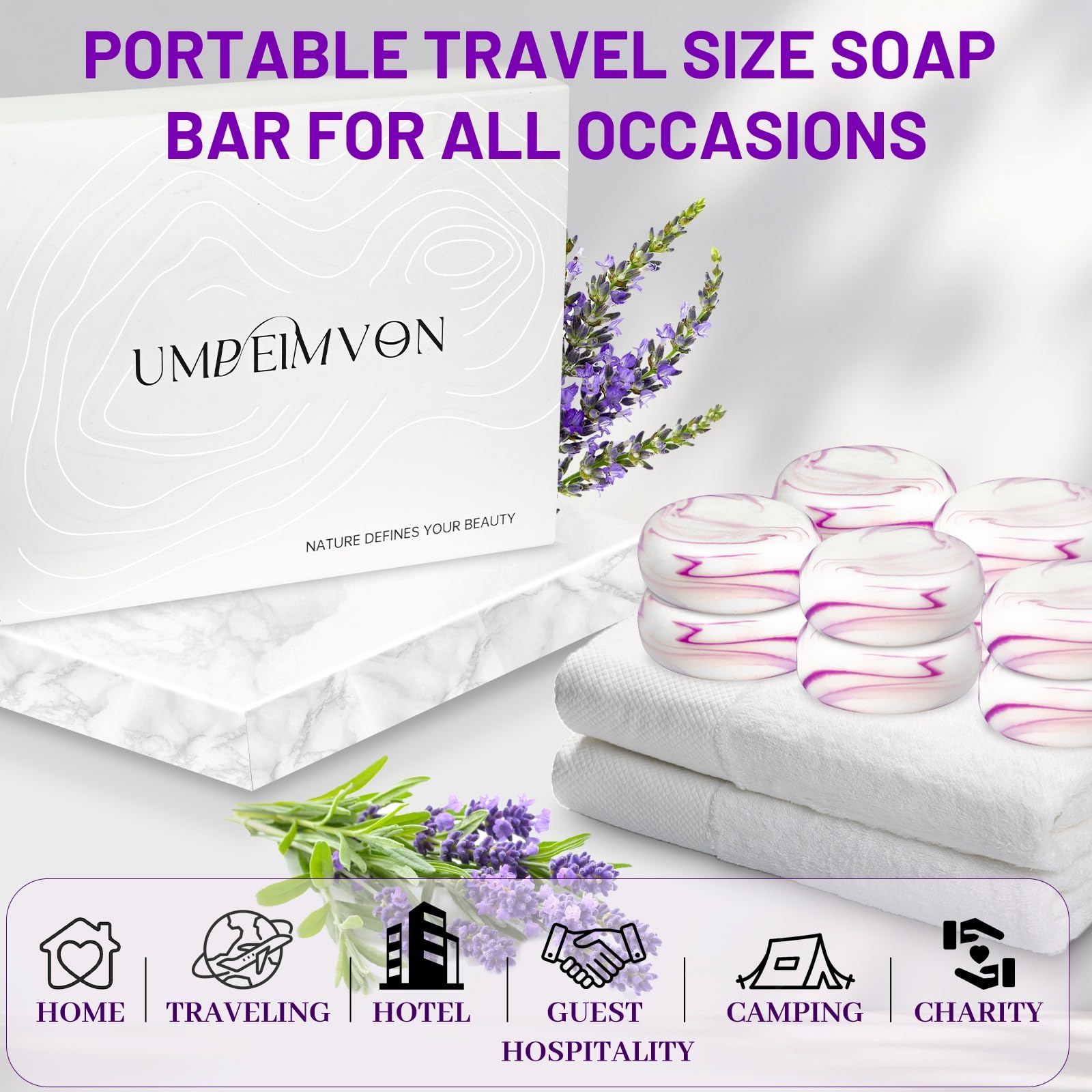 Umpeimvon lavender soap bar individually wrapped preserves freshness during travel.