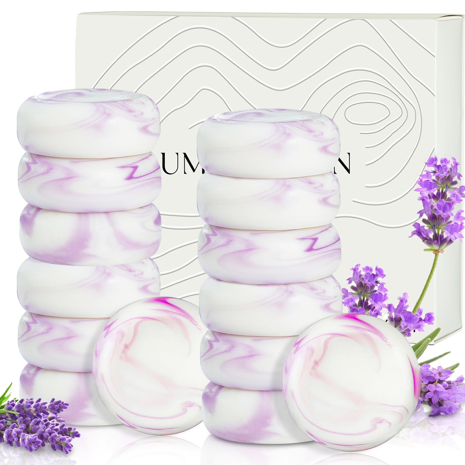 Umpeimvon lavender soap packaging shows compact, travel-ready bars for on-the-go cleansing.