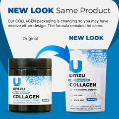 UMZU zuCollagen keto-friendly label emphasizing low calories and no sugar