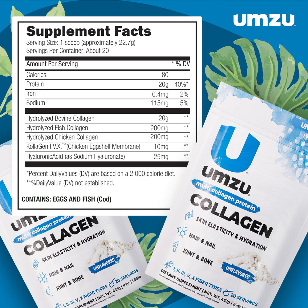 UMZU zuCollagen shake being poured into a glass for easy use